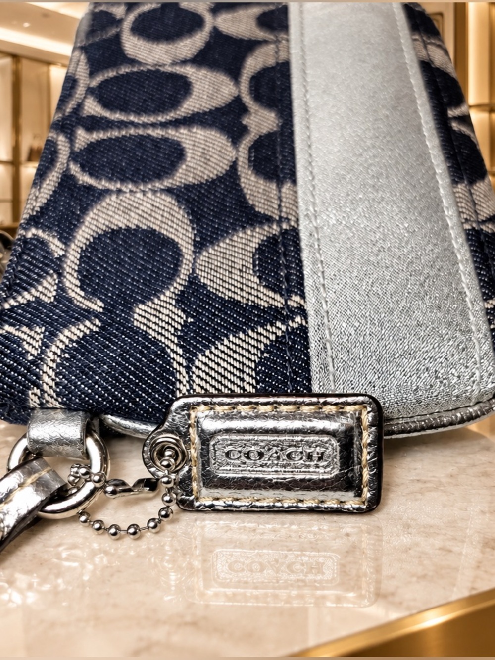 🦋COACH POPPY DENIM STRIPE SILVER Wallet Wristlet 🦋 - Picture 7 of 8